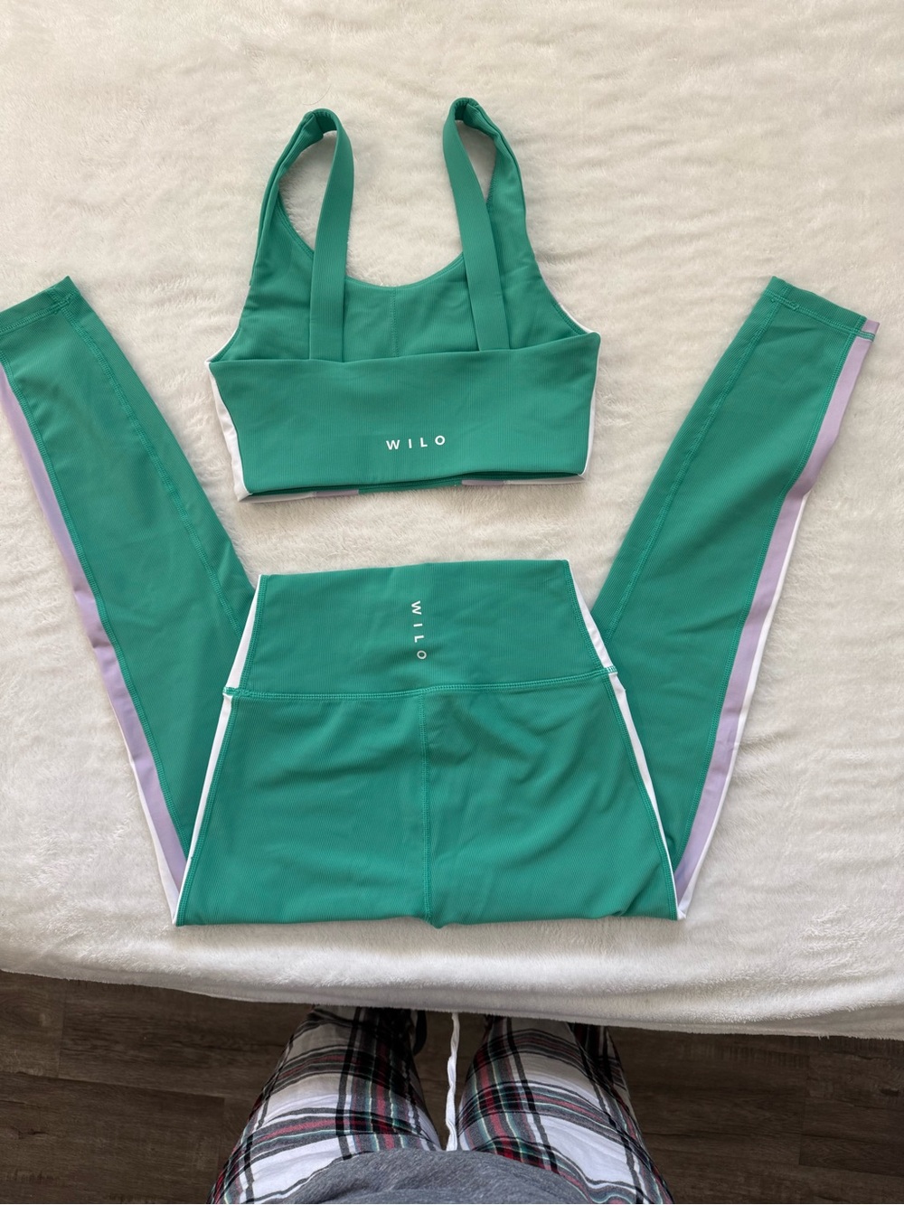 WILO Matching Activewear Set Green Ribbed Leggings & Sports Bra Colorblock S - Picture 5 of 8